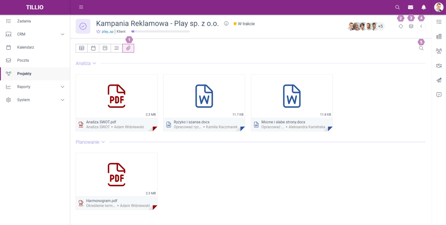 Dodatkowe widoki dla zadań - Widok Pliki w projekcie